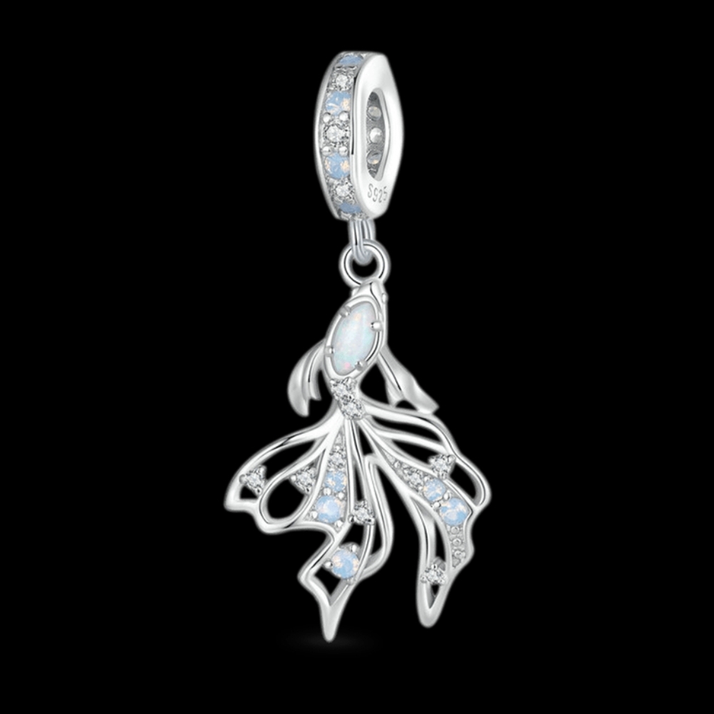 🎆Gnoce Sterling Silver Iridescent Betta Fish Dangle Pendant Bracelet Charm